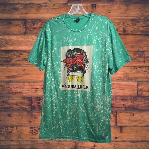 5 for $25🔥Gildan #SoftballMom Teal Acid Short Sleeve T-shirt Medium - Picture 1 of 5
